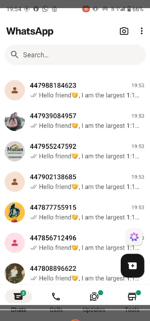 Example WhatsApp chat list screenshot